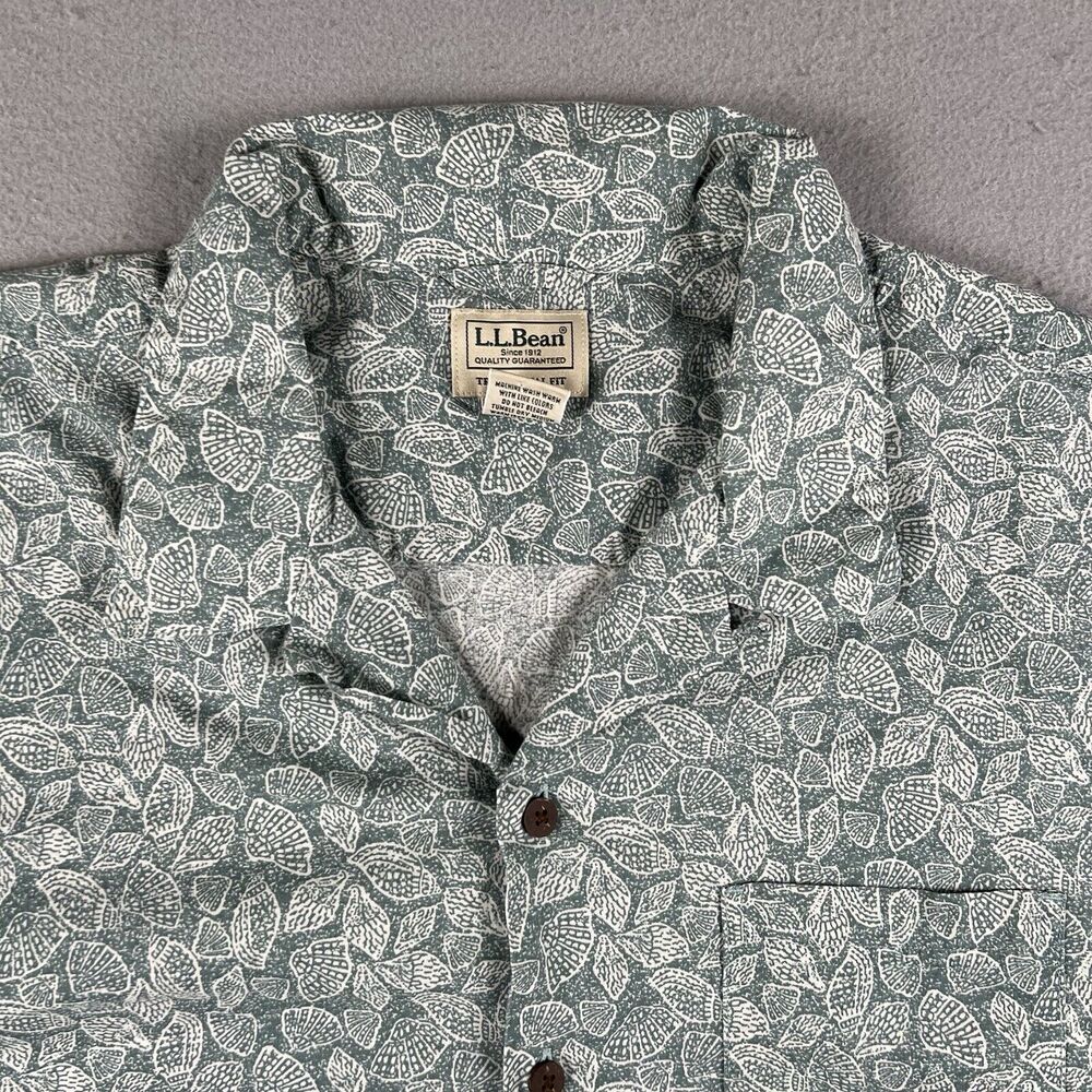 LL Bean Shirt Men’s‎ XL Green Shell Print Traditional Fit Shirt Sleeve Button Up - Picture 3 of 16